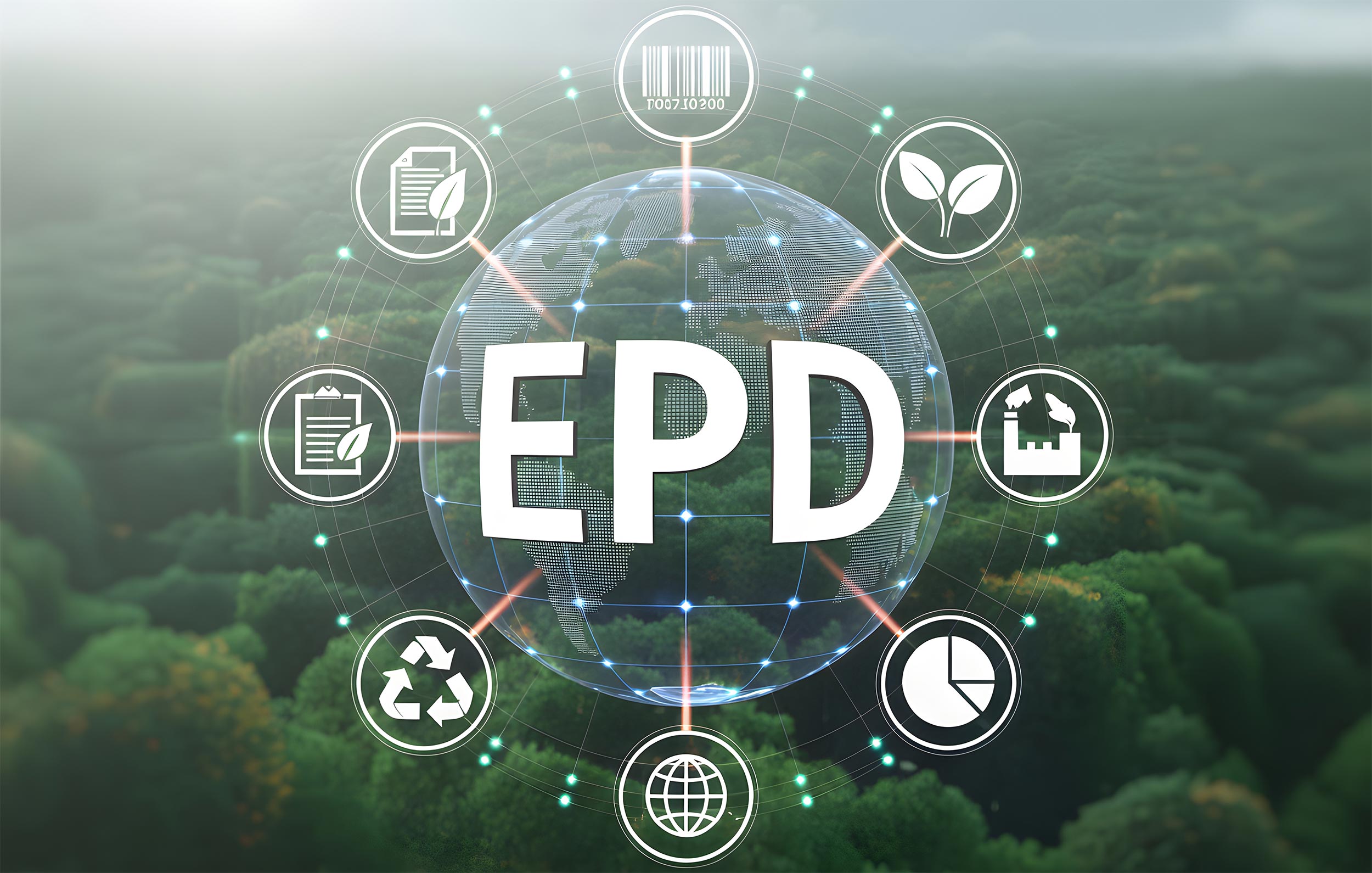 EPD steht in der MItte, umrundet von Symbolen, die 